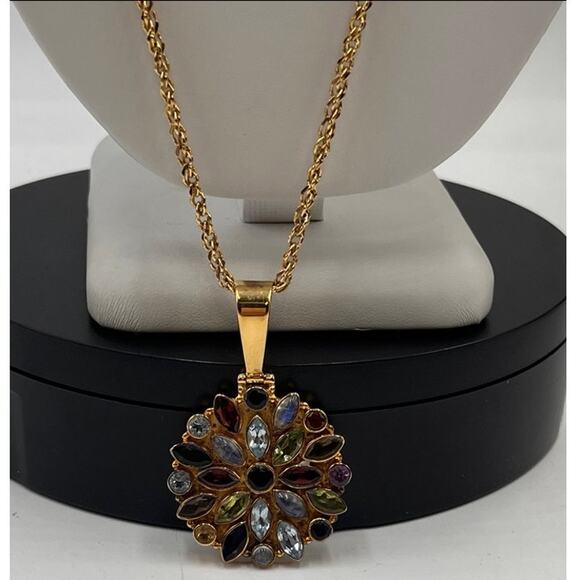 Sterling Silver Vermeil Multi Gemstone Marquise Round Pendant Necklace Iolite - Picture 3 of 10